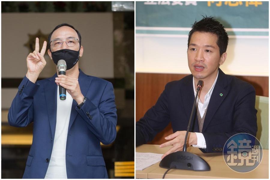 何志偉(右)今天在質詢中大讚陳時中對於家暴認定範圍的理性敘述,話鋒一轉,對朱立倫(左)在當事人傷口上灑鹽「不以為然」。(本刊資料照)