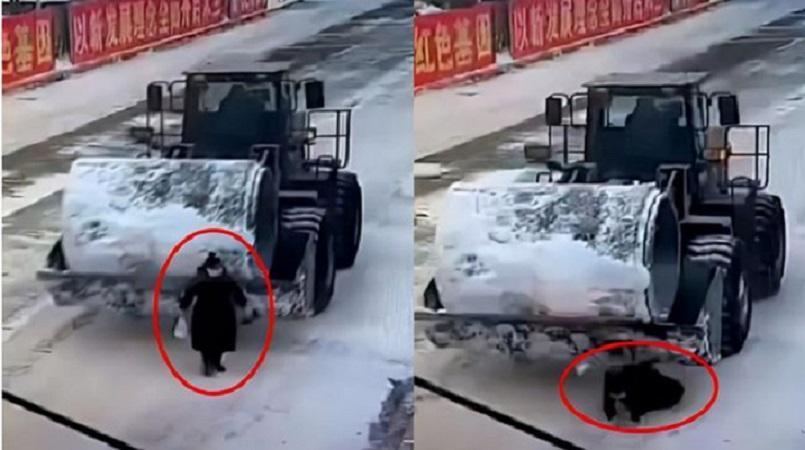 中國黑龍江日前發生一起恐怖的鏟雪車意外。（翻攝網易）