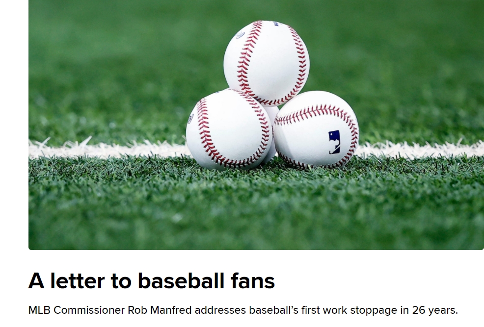 大聯盟26年來首度封館，主席寫信向球迷解釋。（翻攝自MLB官網）