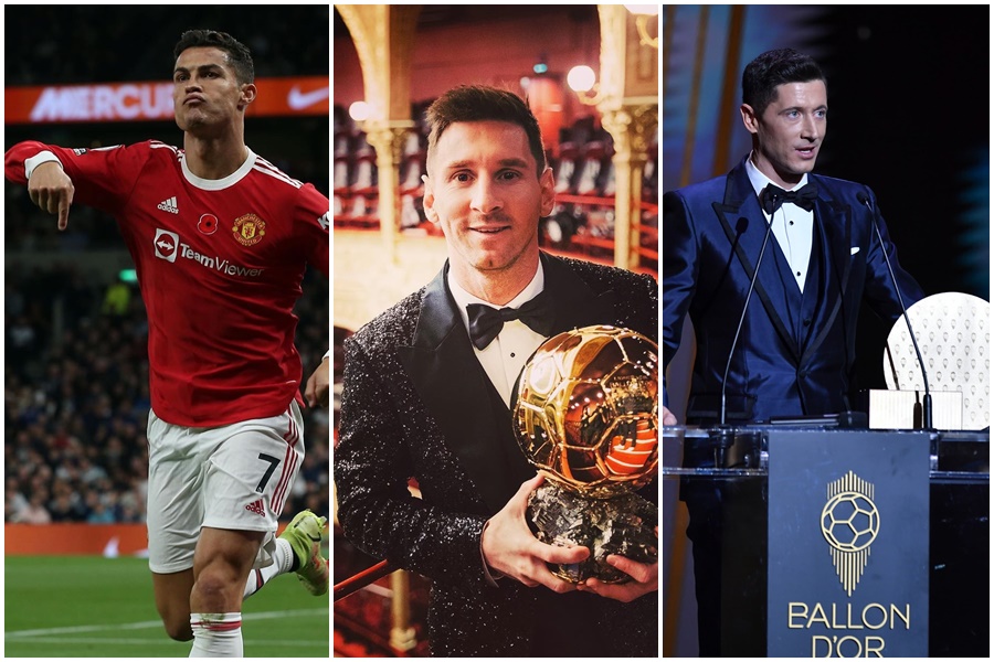 梅西7獲金球獎刷新足壇歷史，卻引來各方質疑。（翻攝自Cristiano Ronaldo、Lionel Messi、拜仁慕尼黑臉書）