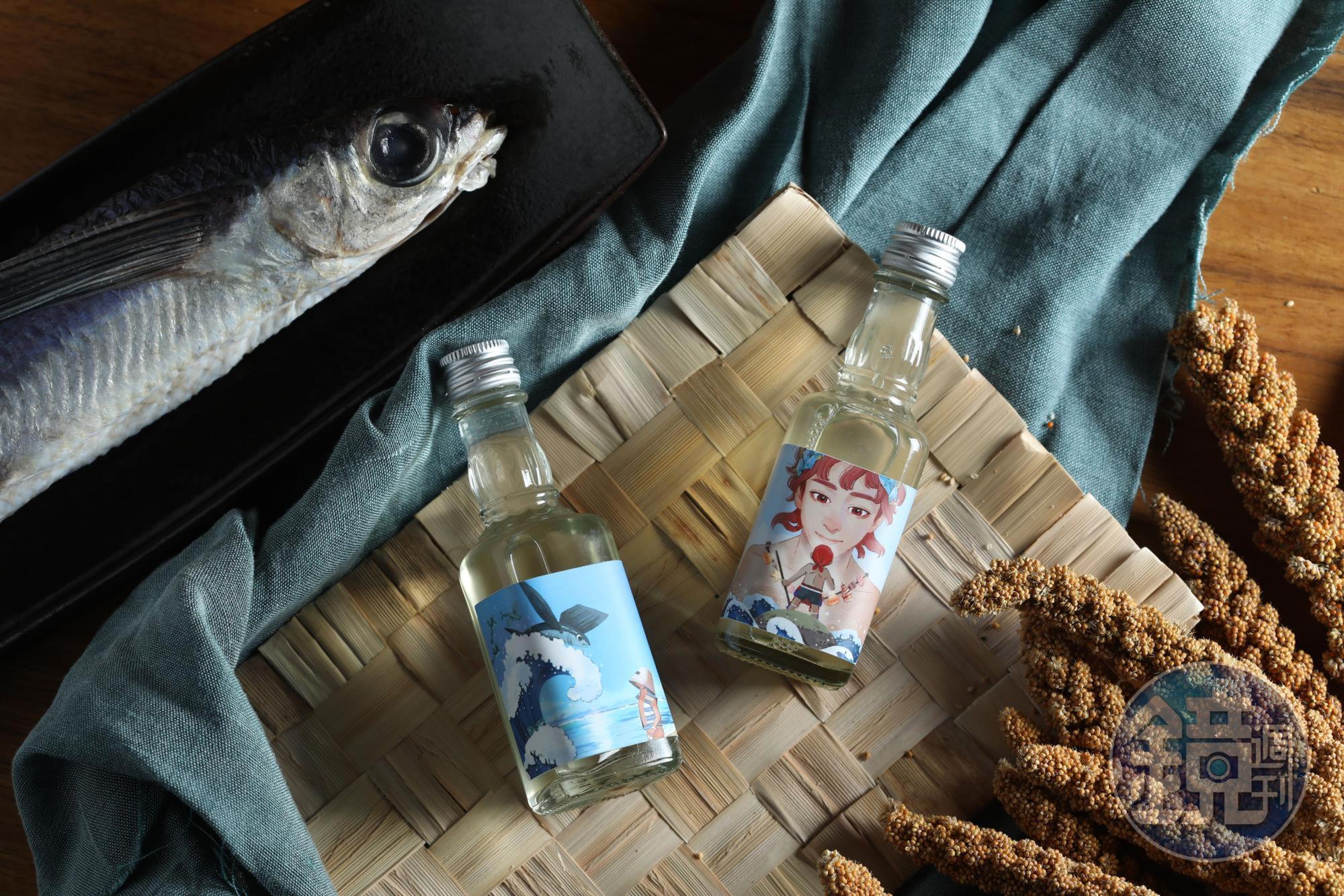 達悟族「飛魚」(左)與阿美族「海之聲」(右),酒體能嘗到代表海味的鮮鹹。