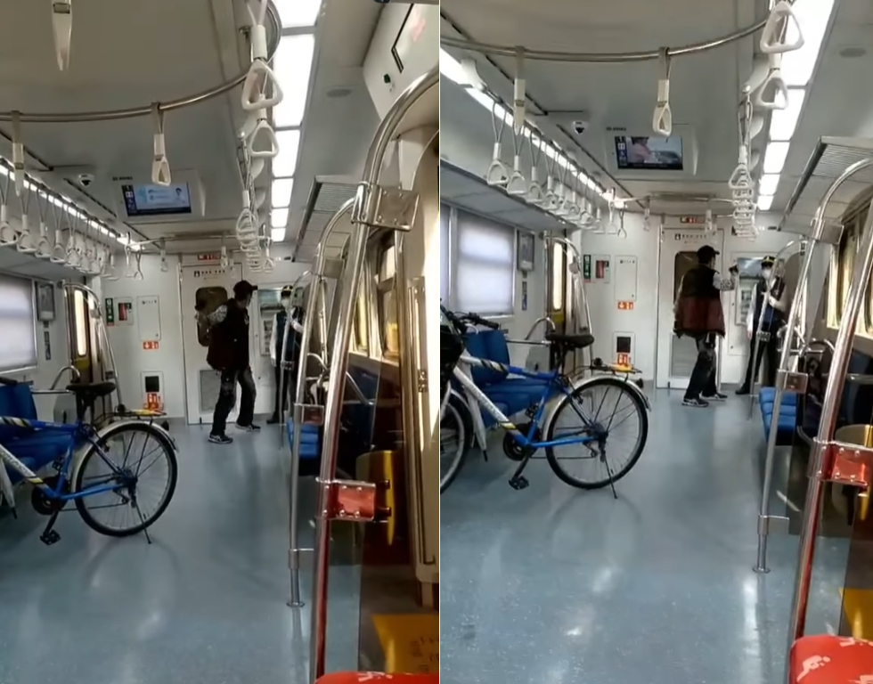 台鐵區間車上出現一名男子,不滿被勸導放妥腳踏車,竟恫嚇列車長作勢打人。(翻攝自臉書社團)