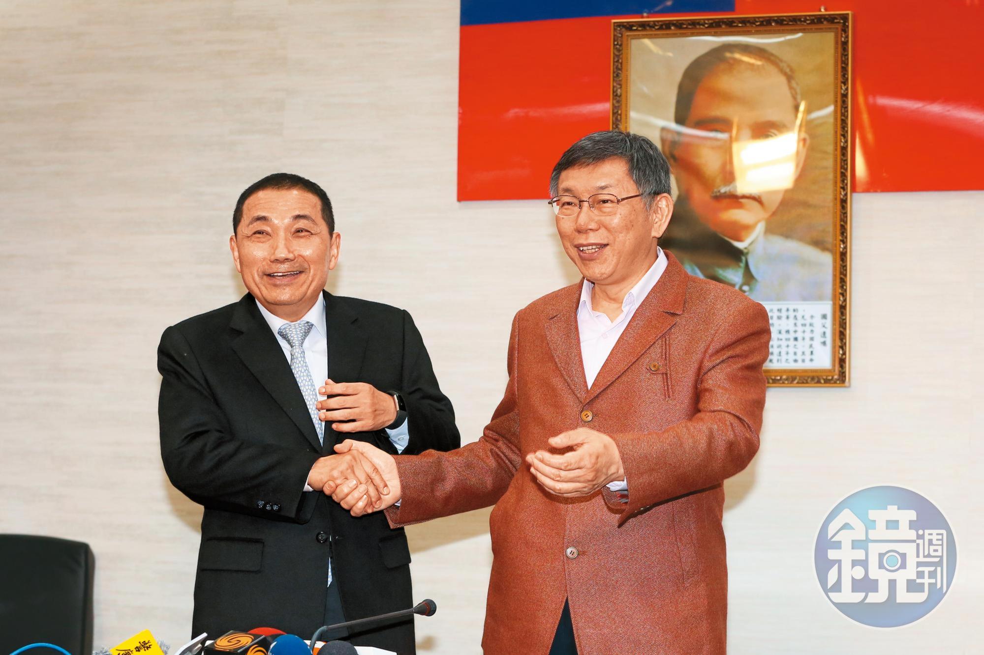 新北市長侯友宜以市政為由，拒絕出席國民黨公投說明會，但7日卻與台北市長柯文哲等人合體，暢談城市抗疫學，引發黨內不滿。圖為侯2019年拜會台北市議會。