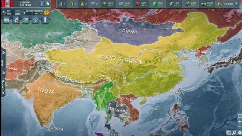 德國手遊繪製的一張世界地圖，竟出現「西台灣」的名稱，引起網友們熱議。（翻攝自Conflict of Nations：WW3臉書）