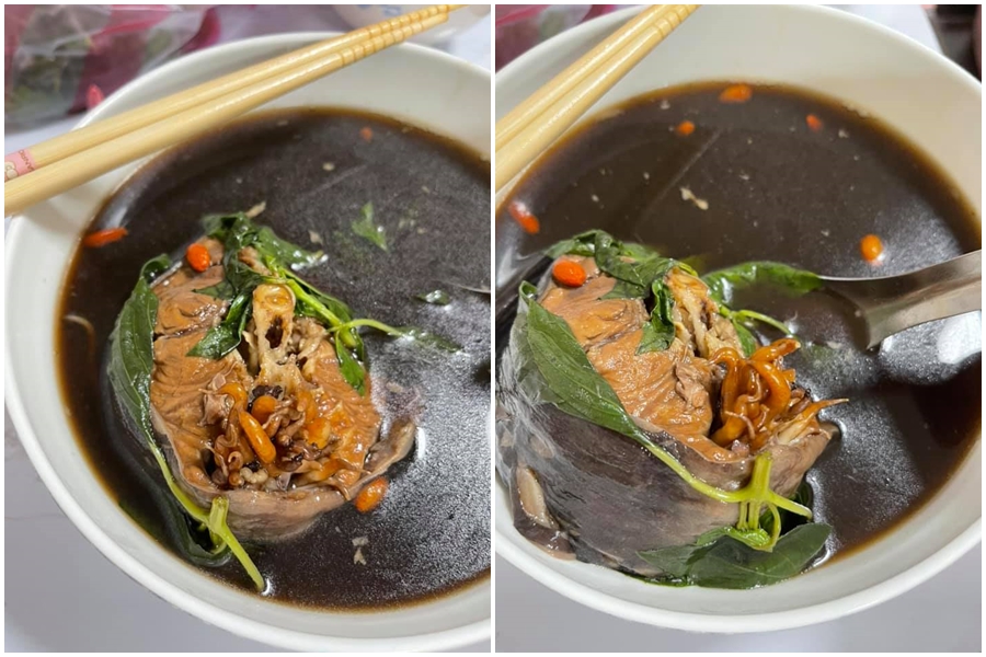 網友吃土虱時，卻發現肉塊中間有一團橘色的「詭異觸手」。（翻攝自臉書社團爆廢公社）