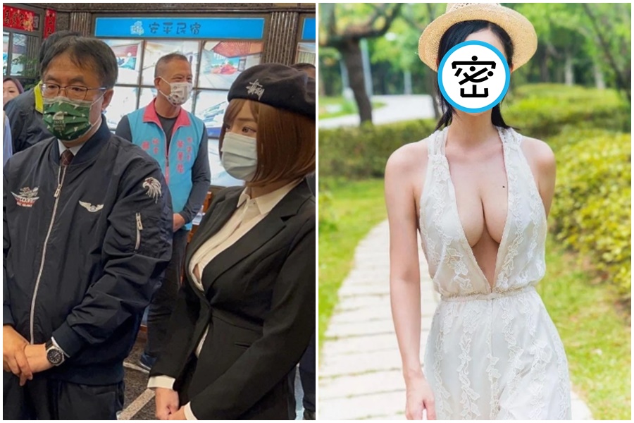 台南市長黃偉哲旁邊超凶正妹引發網友暴動。（翻攝自郭鬼鬼IG）