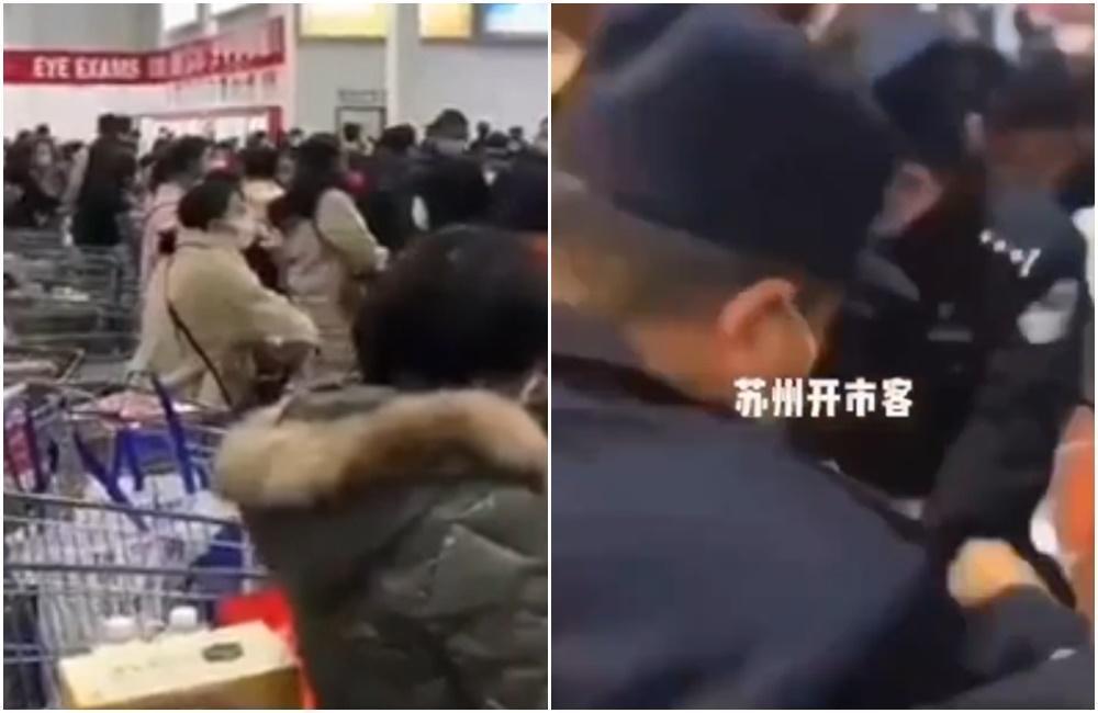 好市多蘇州店8日開幕,現場人潮壅塞,連維安人員都出動了。(翻攝推特)