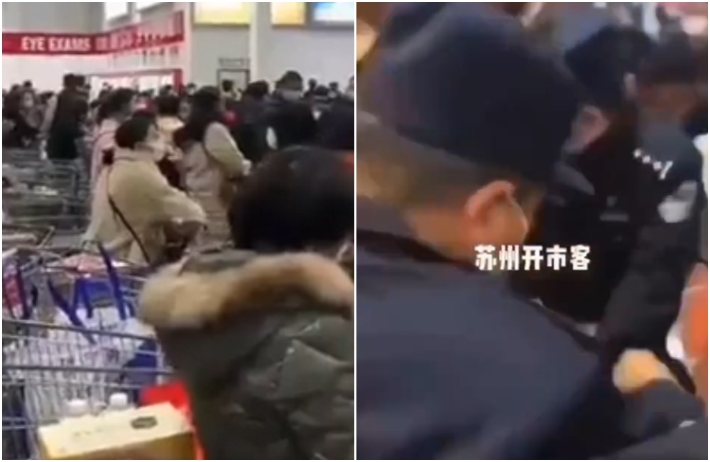 好市多蘇州店8日開幕，現場人潮壅塞，連維安人員都出動了。（翻攝推特）