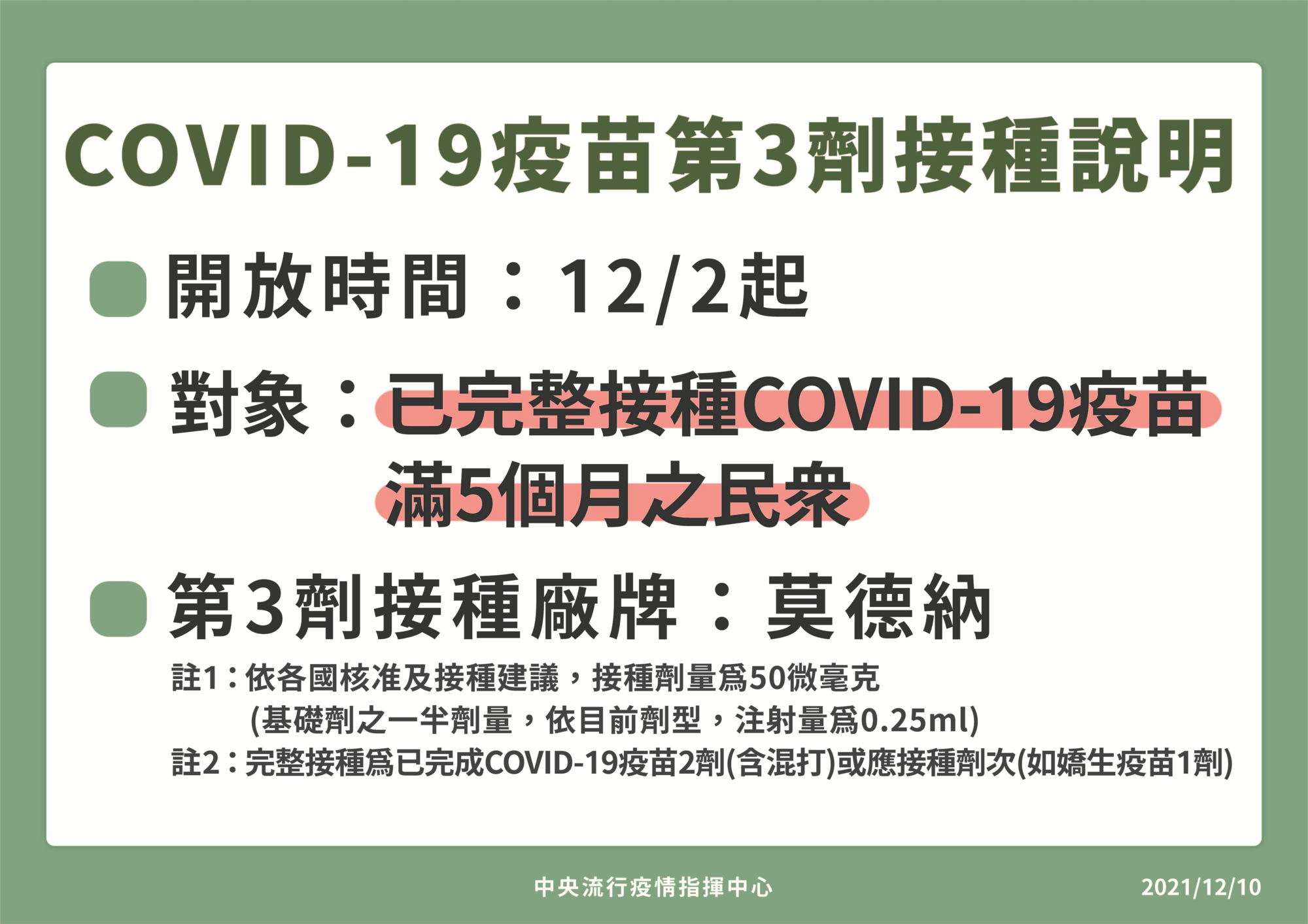 指揮中心宣布一般民眾可接種第三劑疫苗。（指揮中心提供）