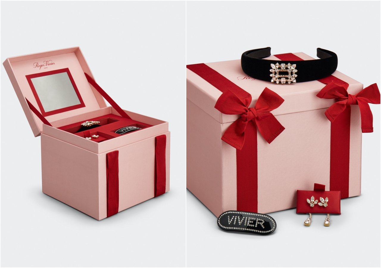 Roger Vivier聖誕節禮盒內含一對吊墜耳環，髮夾、髮箍。NT$58,000。（迪生提供）