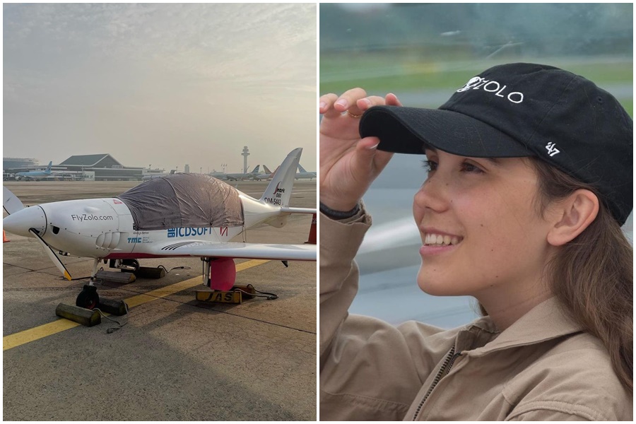 比利時19歲正妹羅瑟福德（右）計畫3個月繞行世界一周，期望創下獨駕飛機環球的最年輕女性世界紀錄，她今天預計抵達台灣。（翻攝自Zara Rutherford IG）