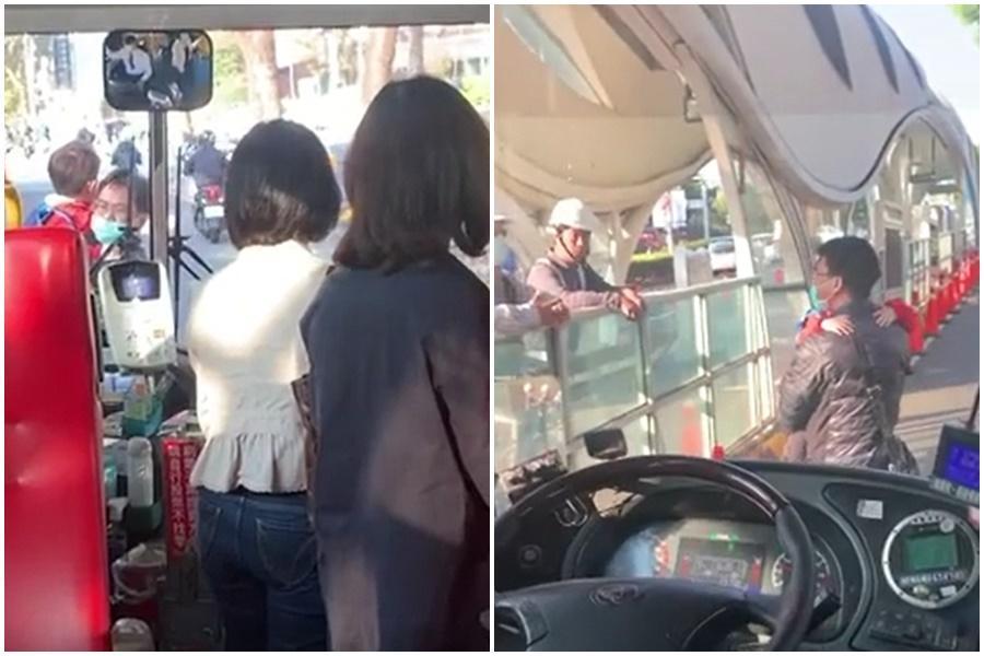 台中市一名爸爸抱著小孩，因公車站施工沒辦法上車選擇人肉擋車，讓民眾相當傻眼。（翻攝自Dcard）