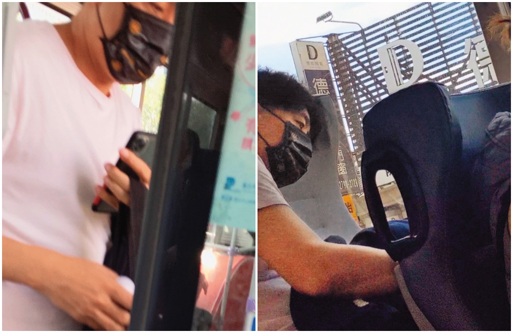 梁赫群平日外出多搭大眾運輸工具或計程車，這天果然在公車上被野生捕獲。（讀者提供）