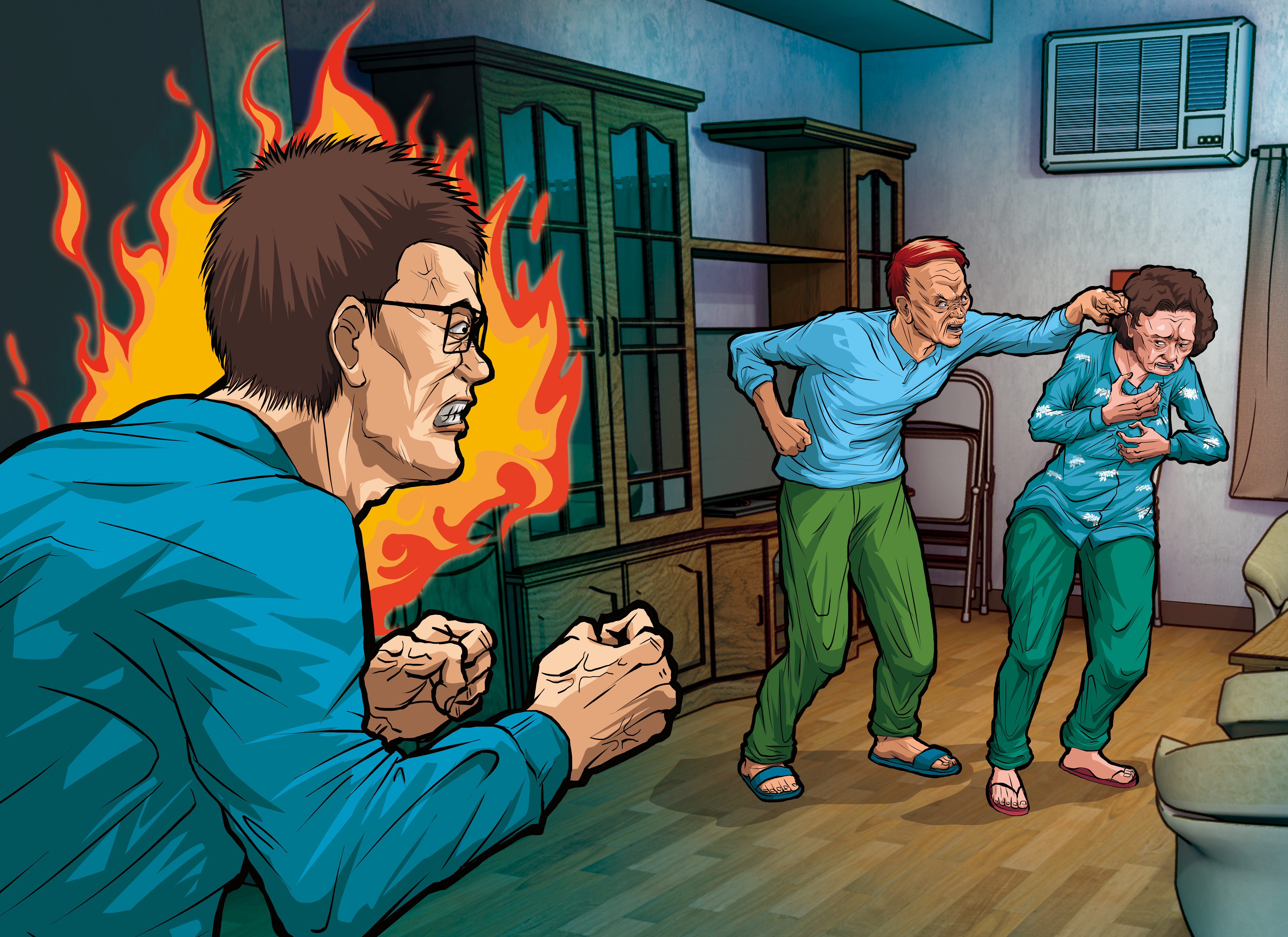 凶嫌供稱，因84歲的老父出言辱罵77歲的失智老母，才決定殺父。