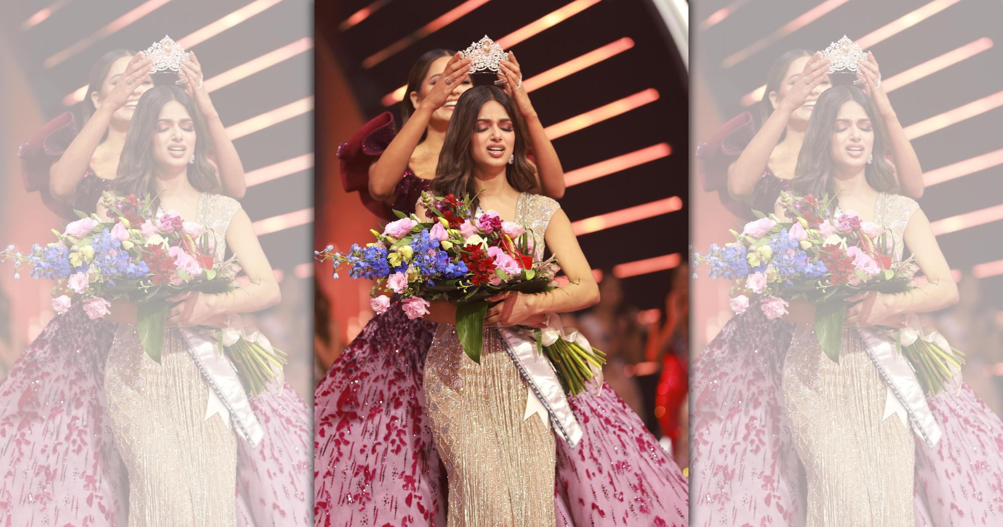 哈納斯桑地接受上任選美冠軍墨西哥小姐的加冕。(Miss Universe提供)