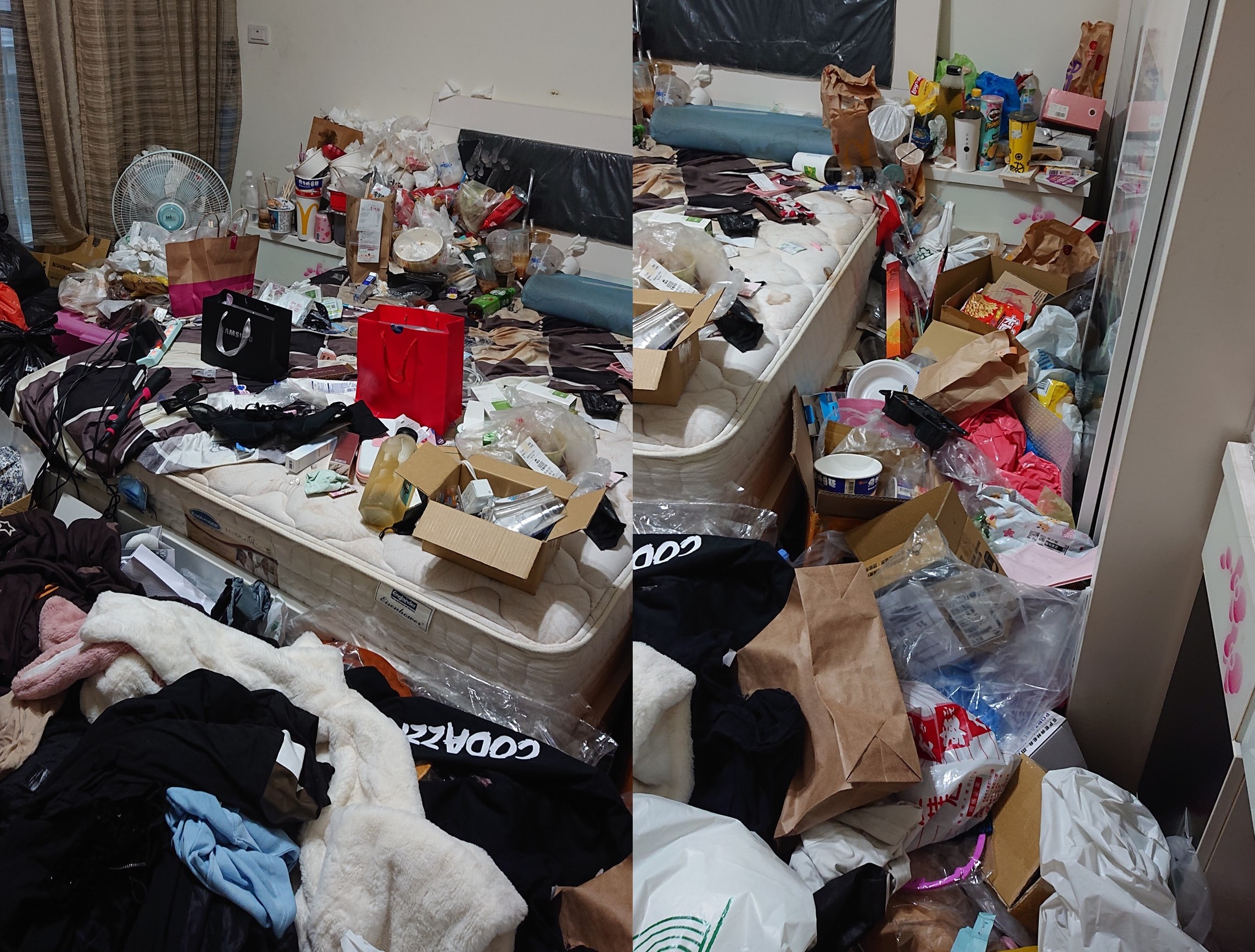 女兒房間堆滿垃圾和雜物，但卻不願整理，讓原po相當頭痛。（翻攝自爆怨公社）