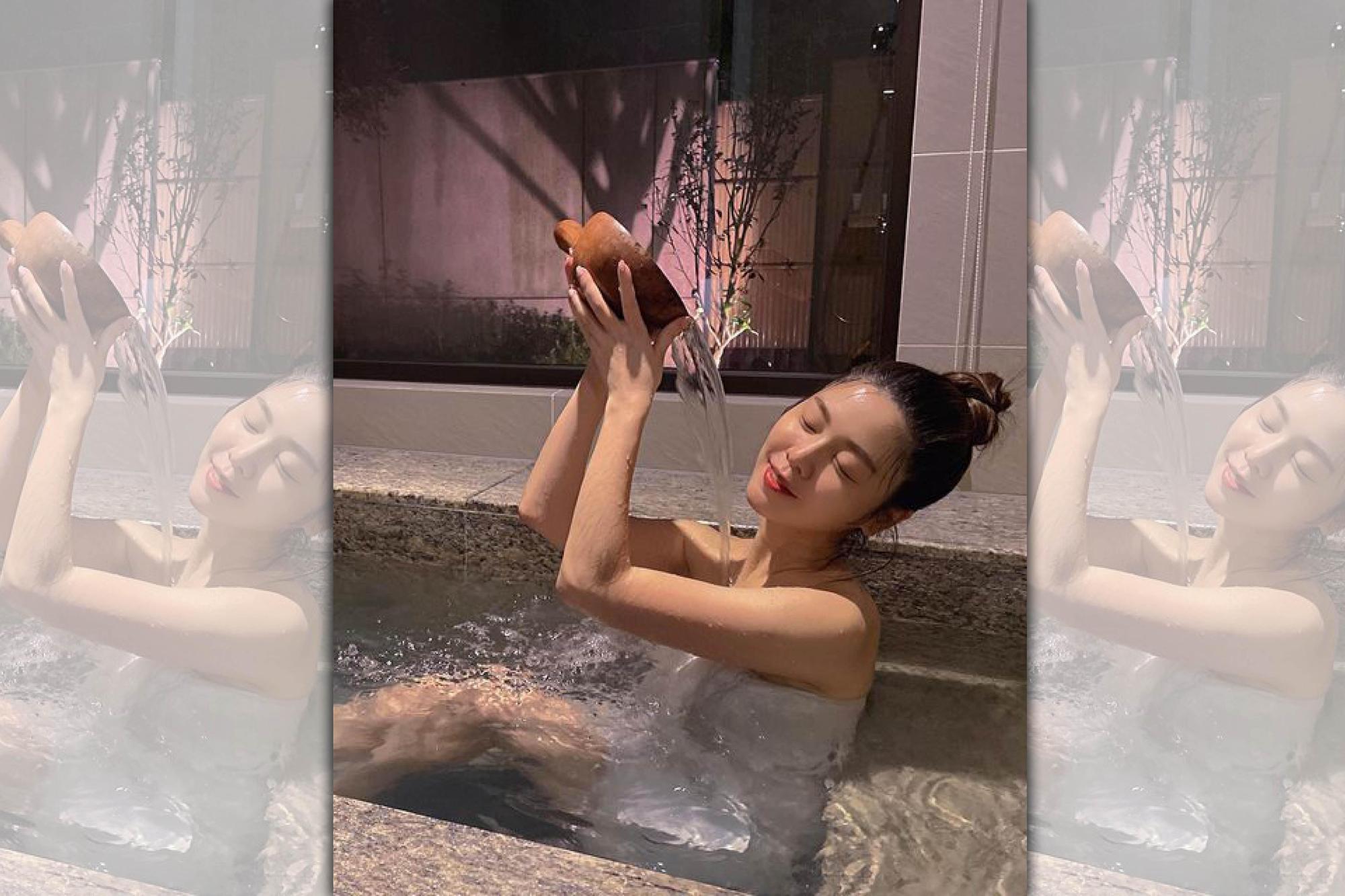 白家綺昨晚泡湯畫面太美。(翻攝自白家綺臉書)