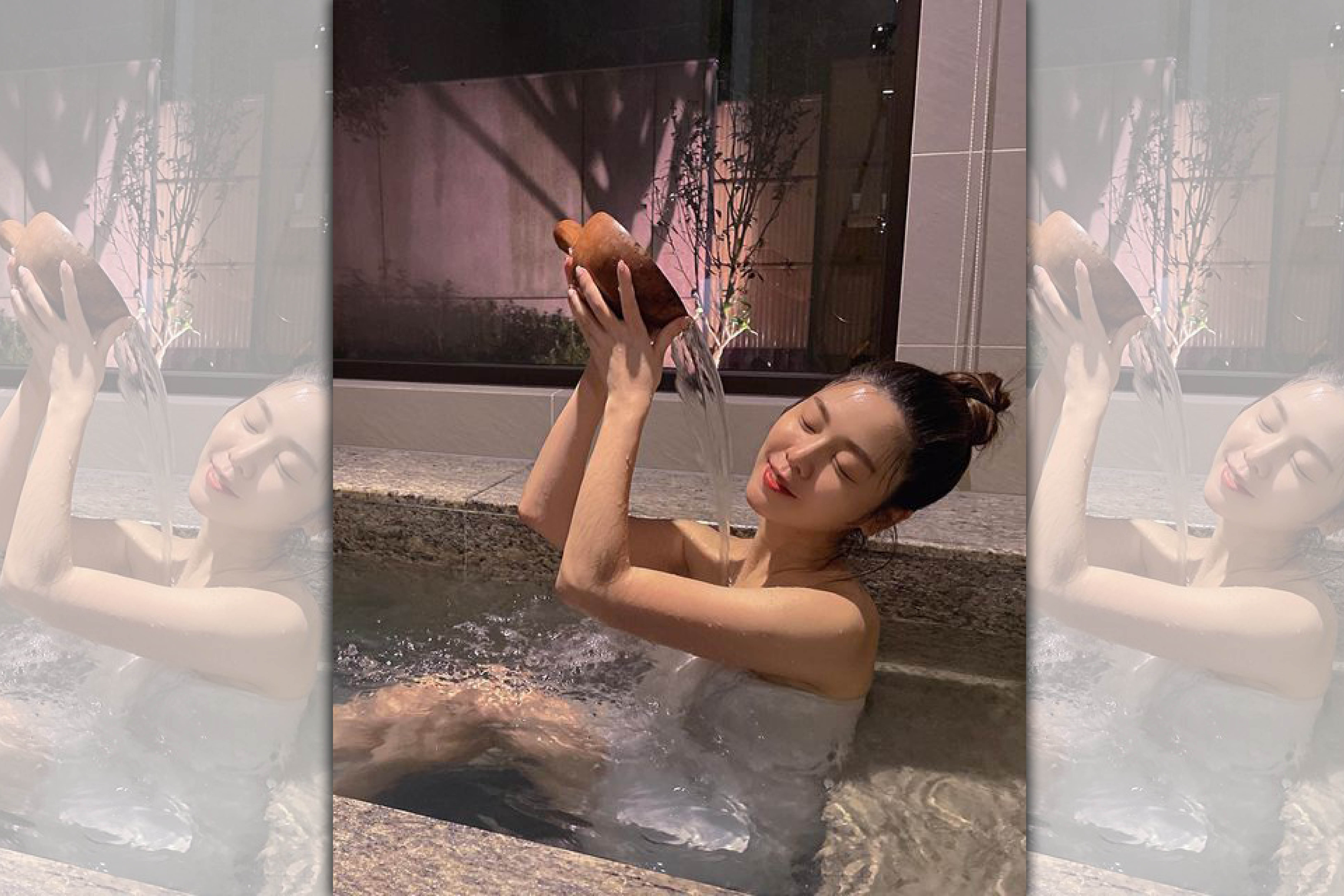 白家綺昨晚泡湯畫面太美。（翻攝自白家綺臉書）