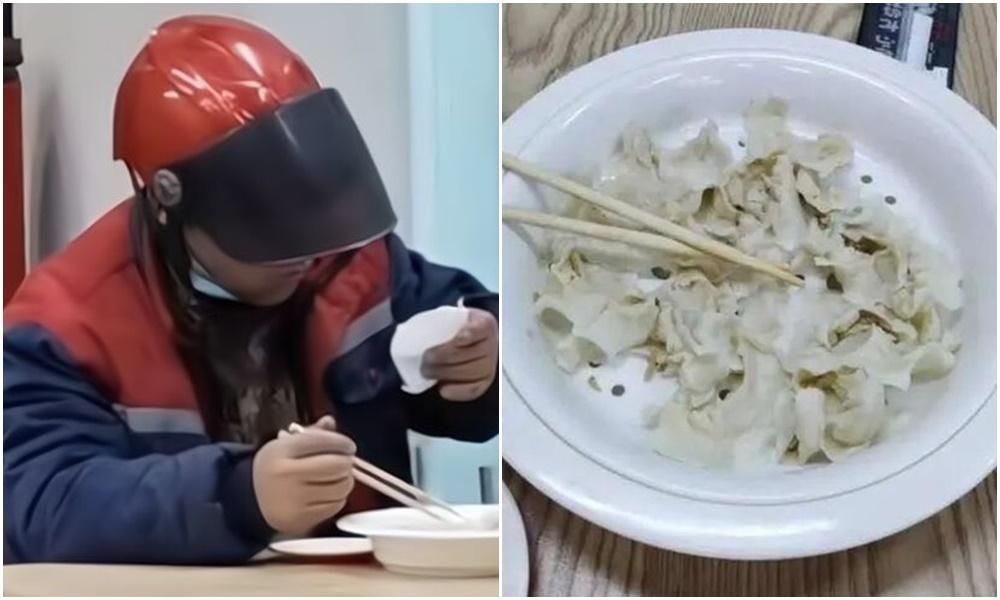 中國一名男子到餃子吃到飽餐廳消費,前後共點了100顆,但卻吃餡料不吃皮。(翻攝微博)