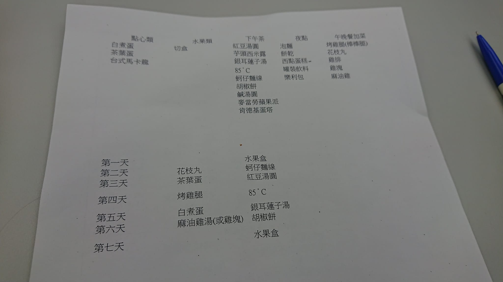 王必勝曝光集檢所菜單，發現下午茶選擇超豪華。（翻攝自王必勝臉書）