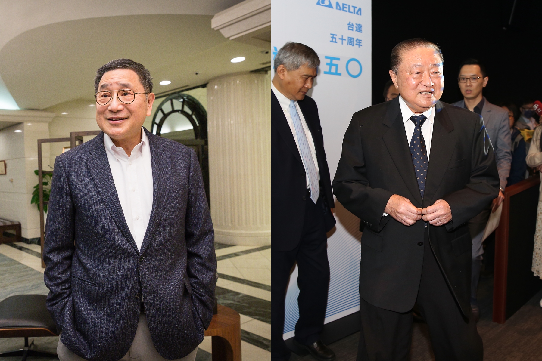 張安平（左）、鄭崇華（右）分別靠著併購擴張、技術深耕，讓台泥、台達電先後成為台廠揮軍海外儲能市場的領頭羊。