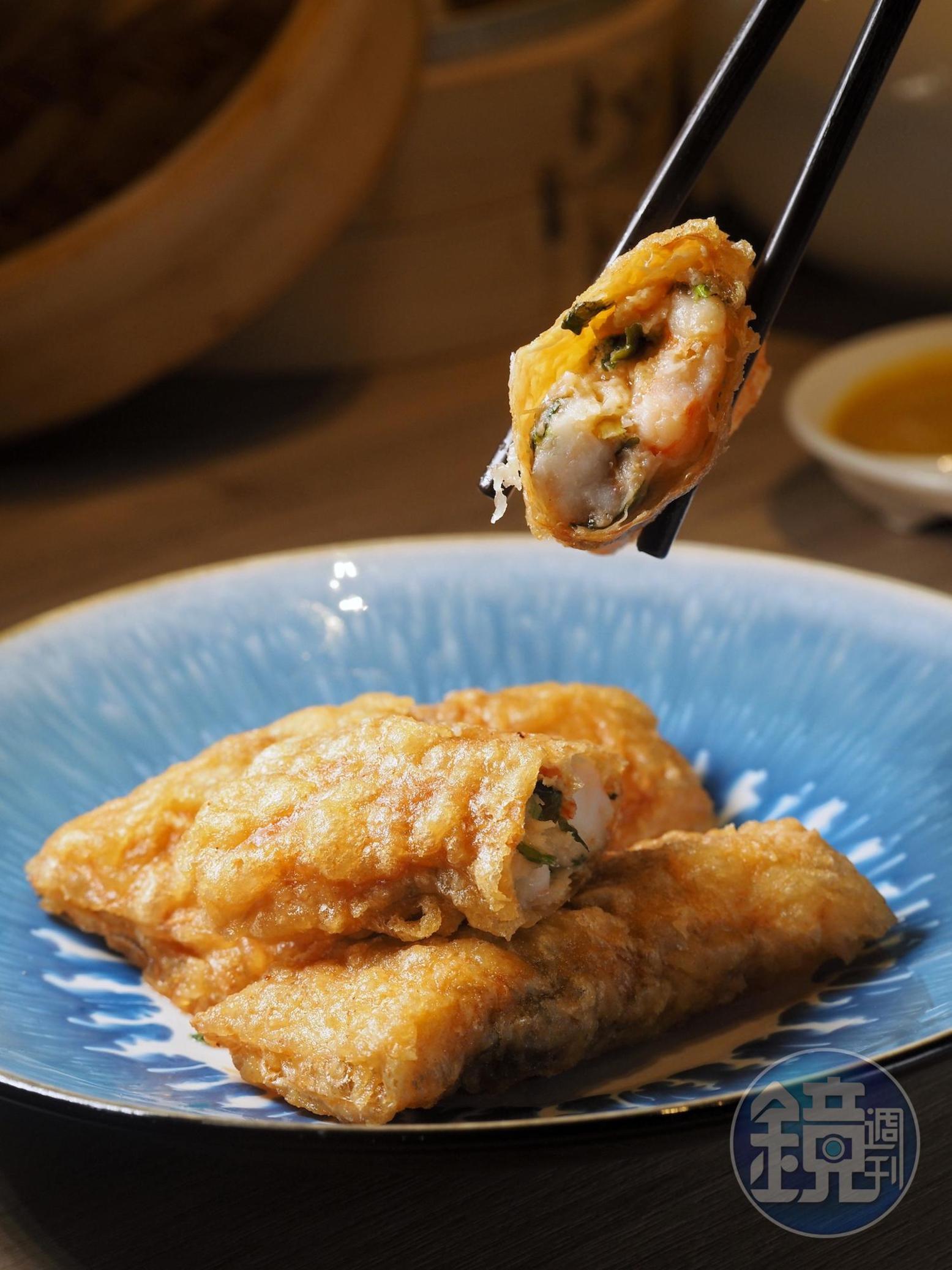「香茜腐皮卷」炸功優秀,外皮薄酥乾爽,入嘴不會油汪汪。(148元/份)
