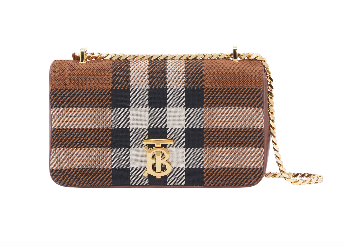 暗樺木棕色迷你針織格紋和皮革Lola包，NT$69,000。（Burberry提供）
