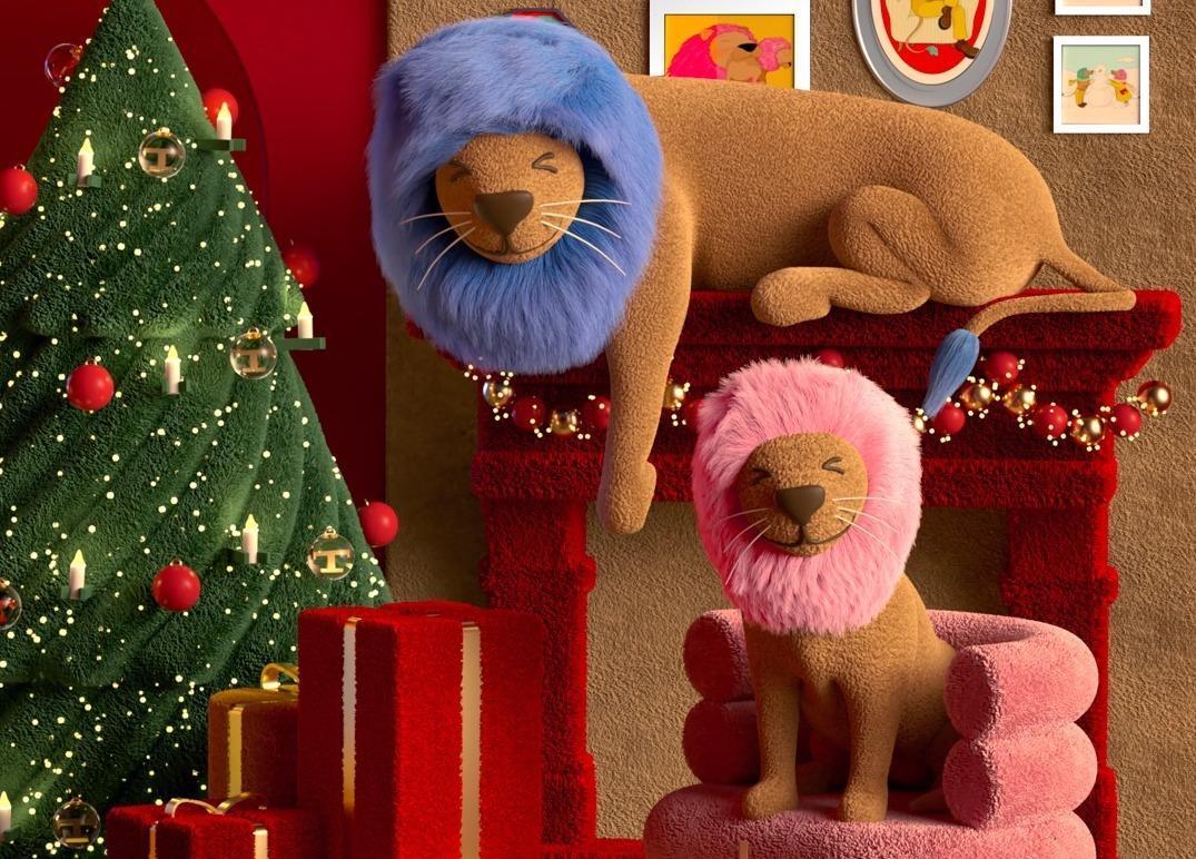 TOD'S Roaring Holiday限定系列派出可愛的小獅子在耶誕樹與禮物中穿梭，打造系列形象。（迪生提供）