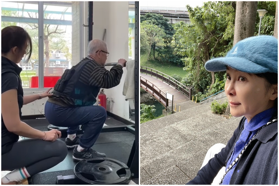 吳淡如找了一位女教練陪練，讓老爸一口就答應了上健身房。（翻攝自吳淡如臉書）