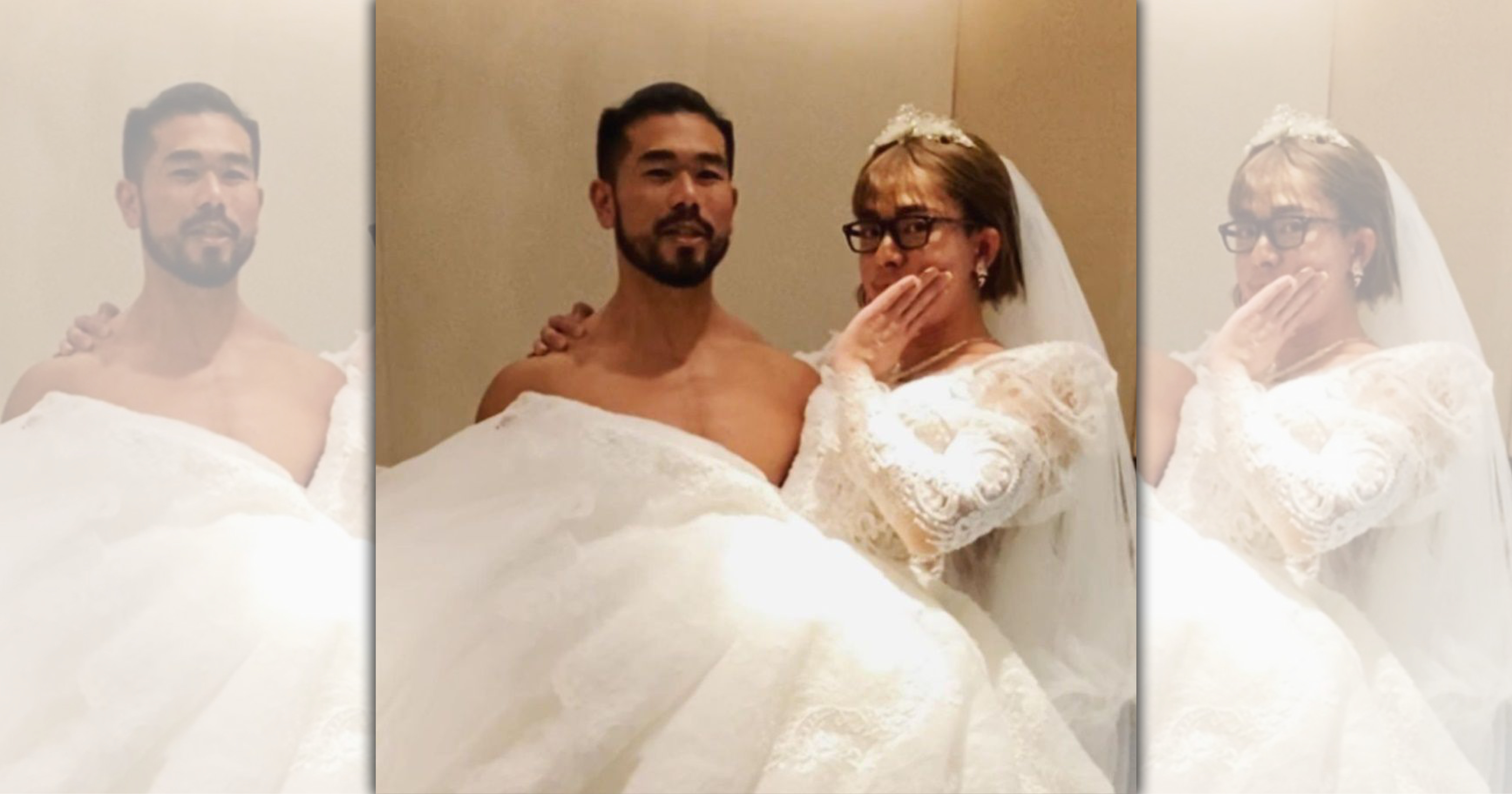 阿滴（前）被創作者「PEETA葛格」一把公主抱起。（翻攝IG＠peeta.gege）