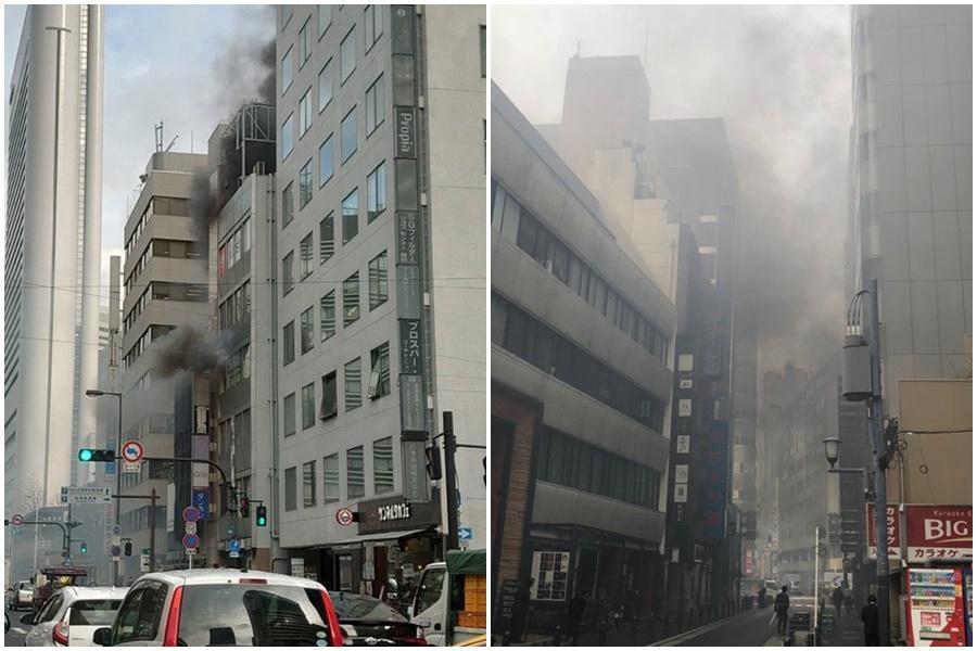 日本大阪市北區鬧區大樓發生火警。(翻攝自災害火災画像速報推特)