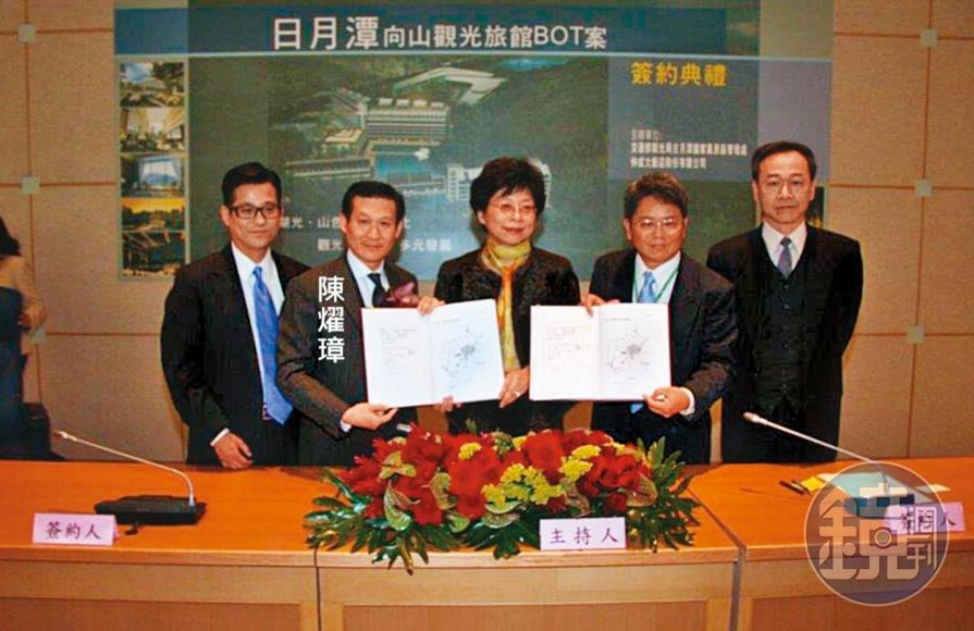 仲成公司得標後,董事長陳燿璋親自來台與交通部觀光局與日管處等官員在2009年1月正式簽約。(讀者提供)