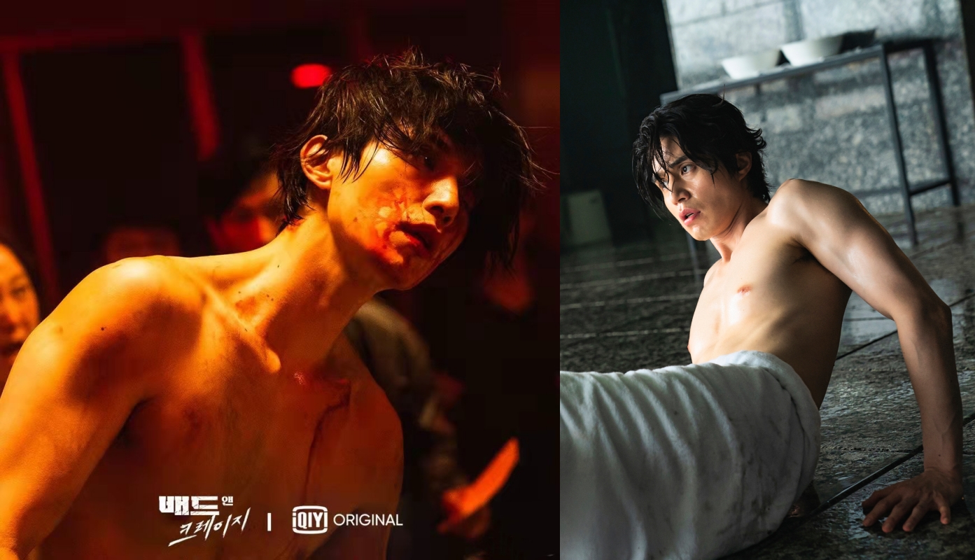 《Bad and Crazy 邪惡與瘋狂》今晚首播，李棟旭開頭20分鐘就被暴打3次。（左為網路圖片，右愛奇藝國際站提供）