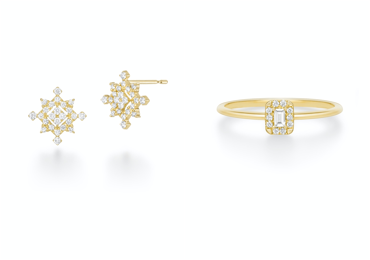 （左起）grand scintiller耳環NT67,100、serenity項鍊NT$23,800。