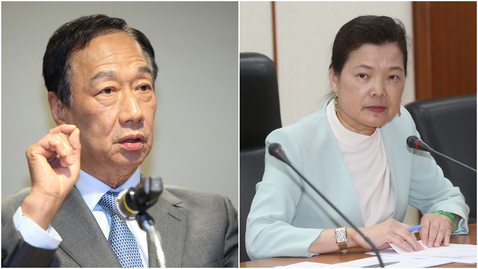 郭台銘（左）憂心缺電問題，王美花（右）則表示，已做了非常多臨時措施，一定確保穩定供電。（本刊資料照）