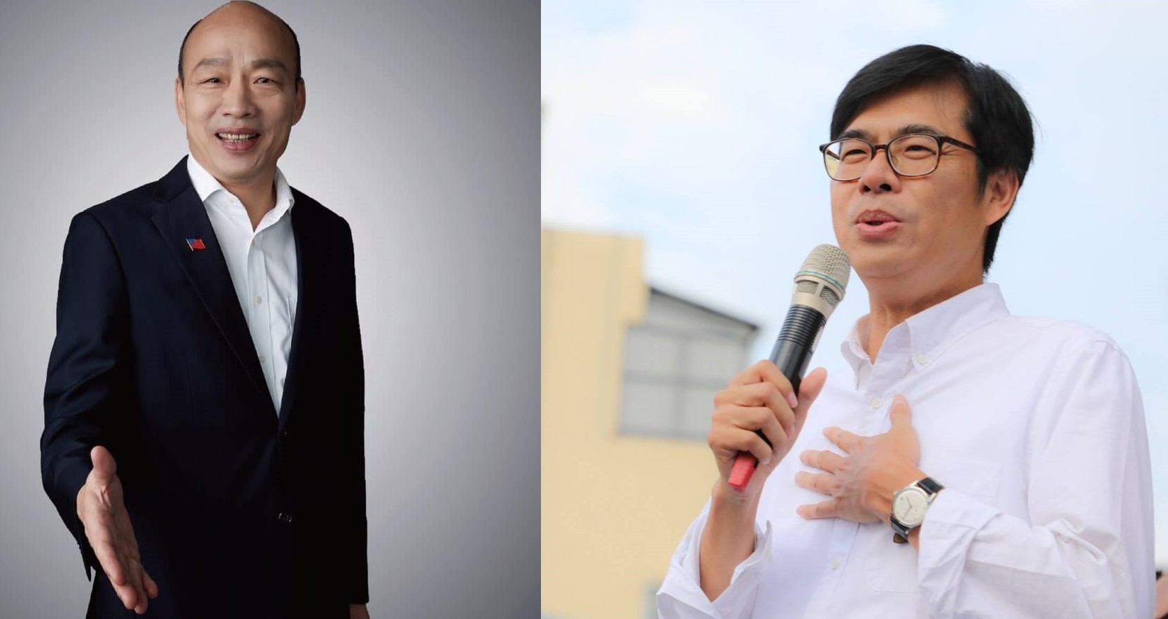 韓國瑜（左）預告自己將在明年舉辦新書見面會，而陳其邁（右）被問及此事則是大方祝福。（翻攝自韓國瑜、陳其邁臉書）