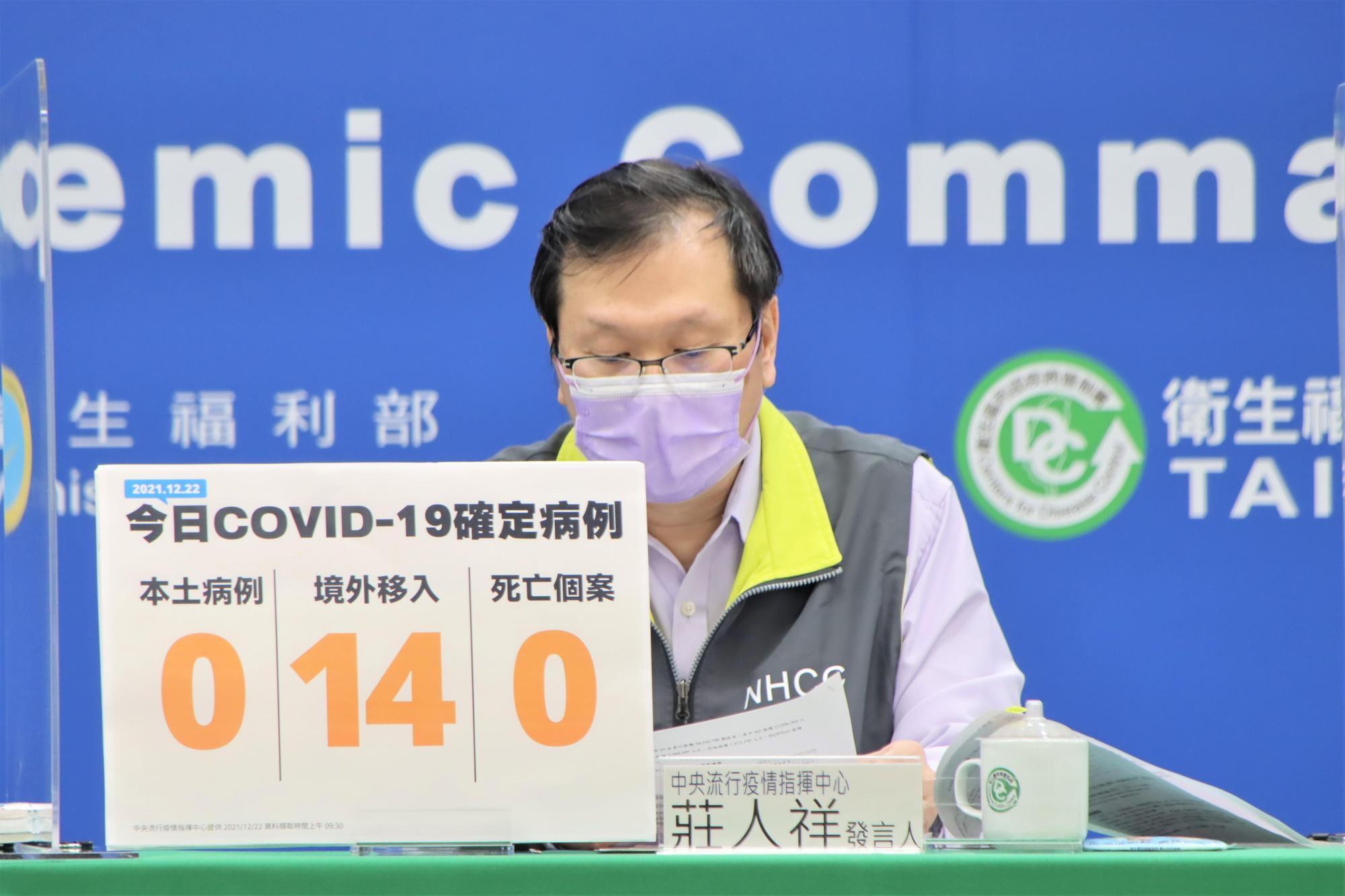 指揮中心今(22)日公布國內新增14例COVID-19移入確定病例。(指揮中心提供)