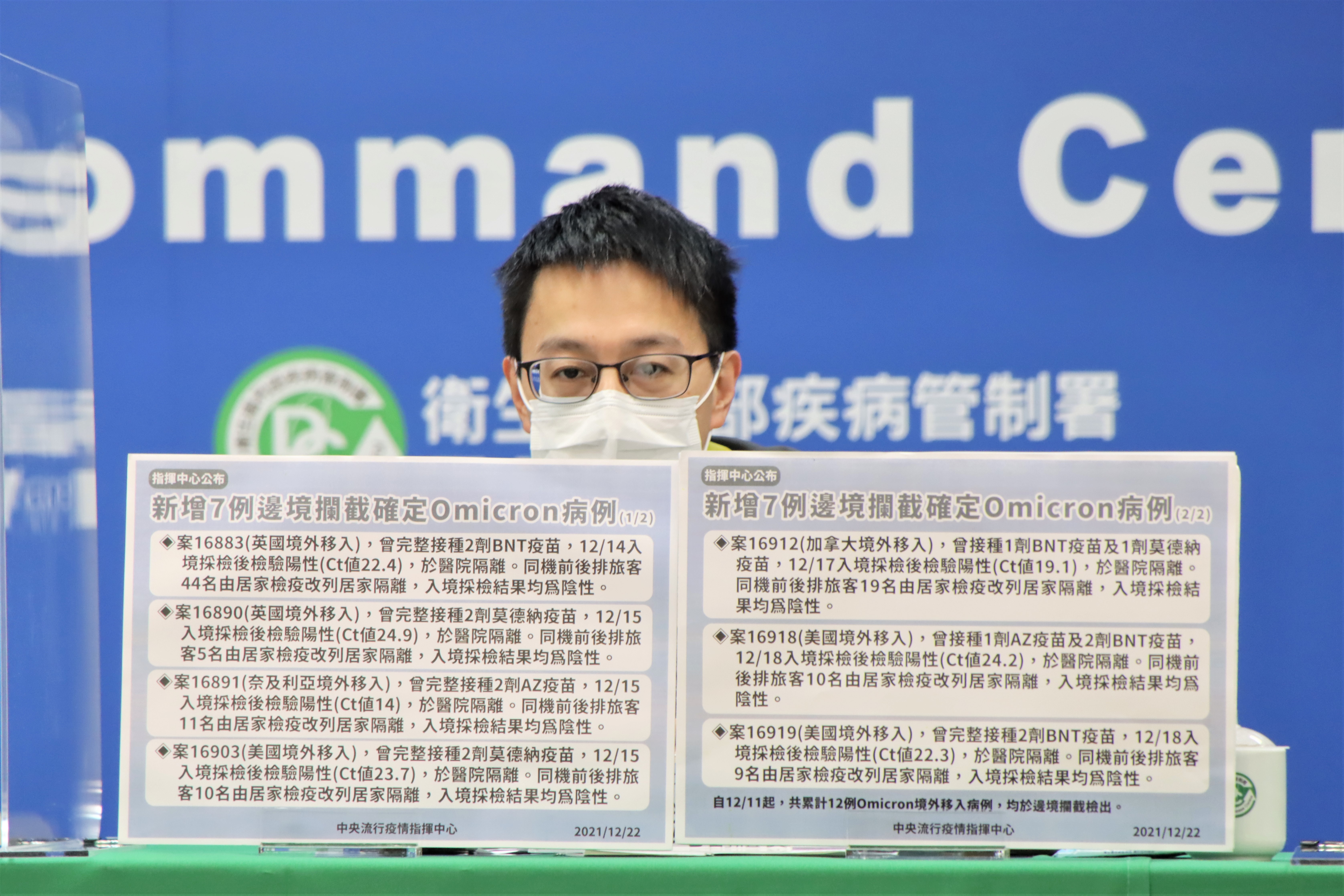 羅一鈞說明境外移入情形。（指揮中心提供）