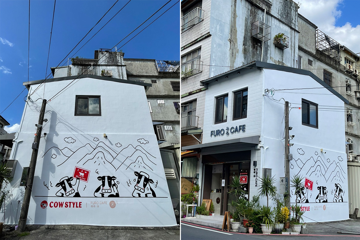 「牛乳石鹼COWSTYLE」的彩繪外牆，非常可愛。