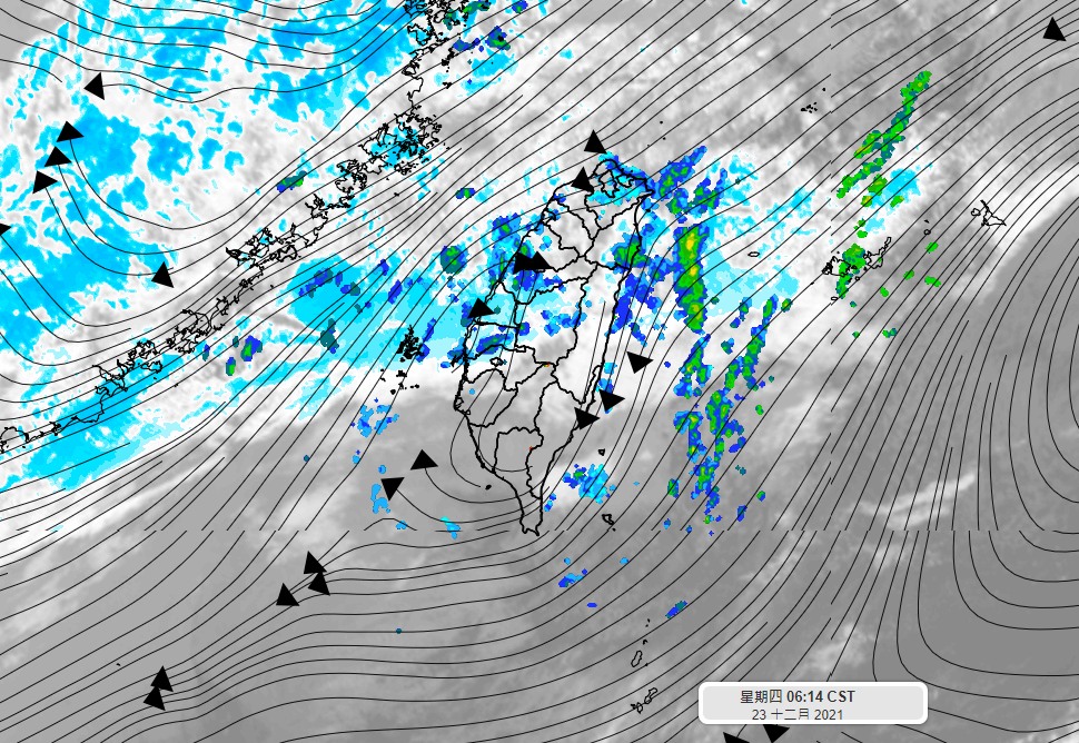 今天水氣又減少一些，北部東北部迎風面還是有地形短暫雨。（翻攝彭啟明臉書）
