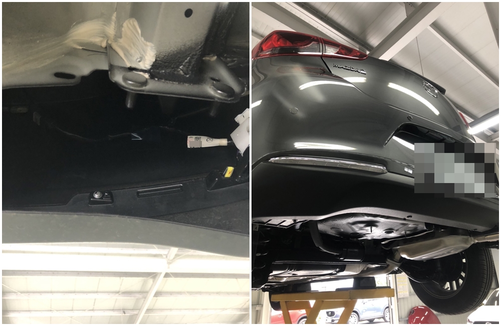 車主維修後保險桿時，發現保桿內沒有內鐵，卻有內鐵螺鎖裝置。（車主提供）