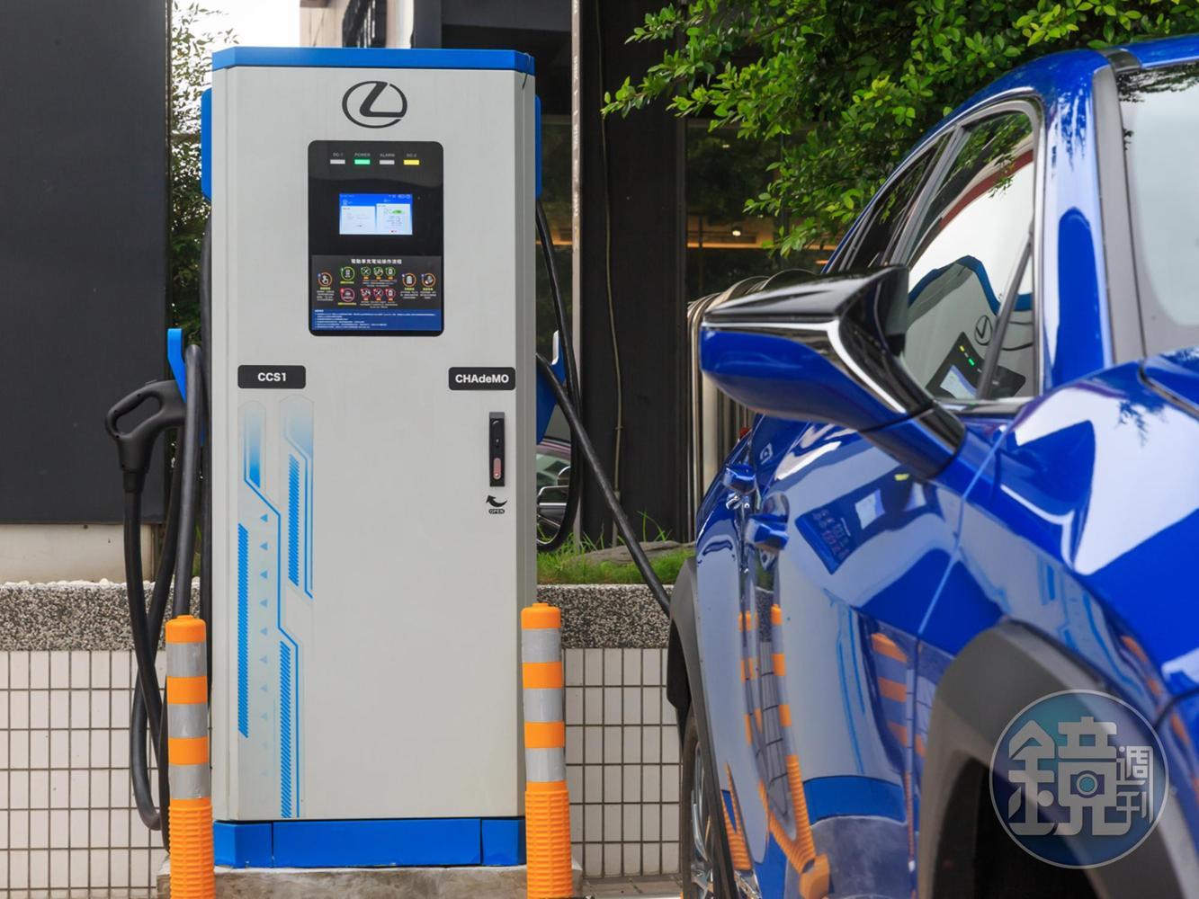 相較於台灣公共快充站主流的CCS 1，UX 300e僅能使用西部六間LEXUS 營業所及華城電能(EVALUE)的CHAdeMO快充站補電，是其較為吃虧之處。