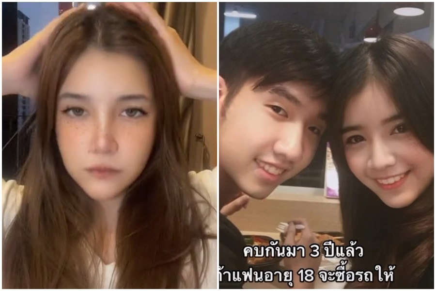 泰國正妹「bonus_sasi」在Tiktok上與男友放閃，男友交往2天就送上100萬泰銖現金。（翻攝自bonus_sasi Tiktok）