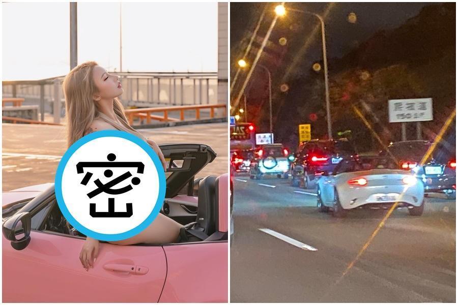 網友好奇低溫下開篷行駛「不冷嗎?」網紅艾妃親自留言解惑。(翻攝自艾妃臉書、爆廢公社)
