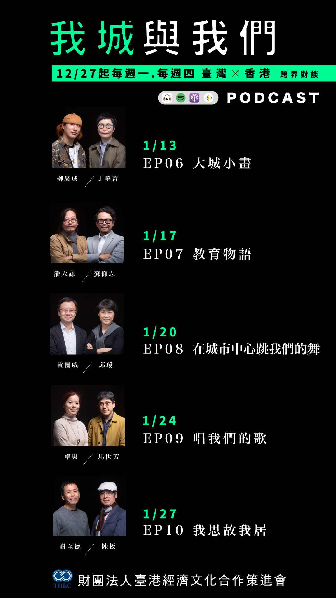 《我城與我們》第六集至第十集來賓陣容與上線時間。(鏡好聽提供)