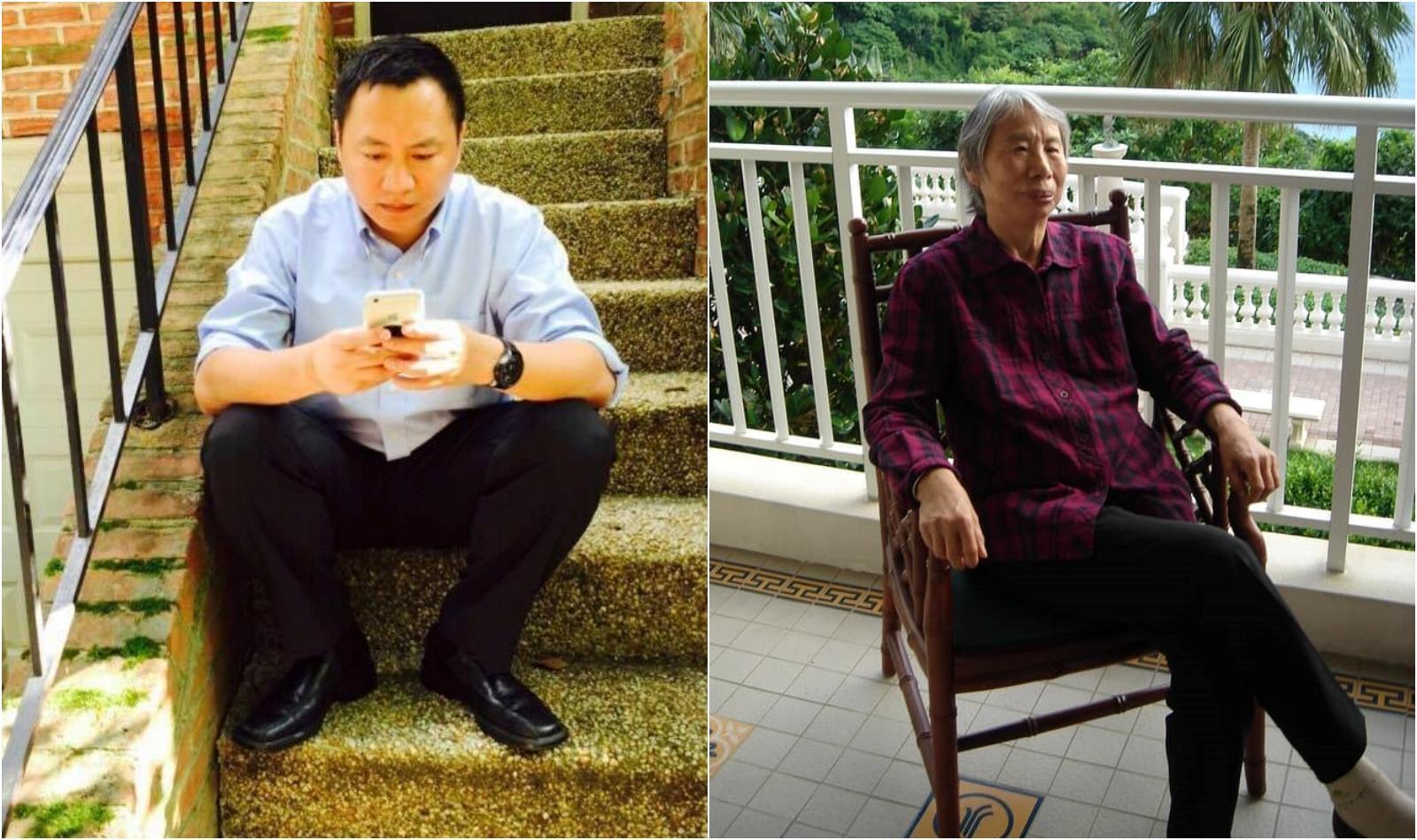 六四民運人士王丹（左）發出訃告，86歲母親王凌雲（右）離開人世。（翻攝自王丹臉書）