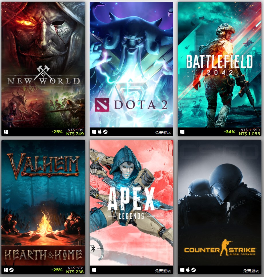 Steam公布2021年度最佳榜單，多款暢銷遊戲入選白金榜。（翻攝自Steam）