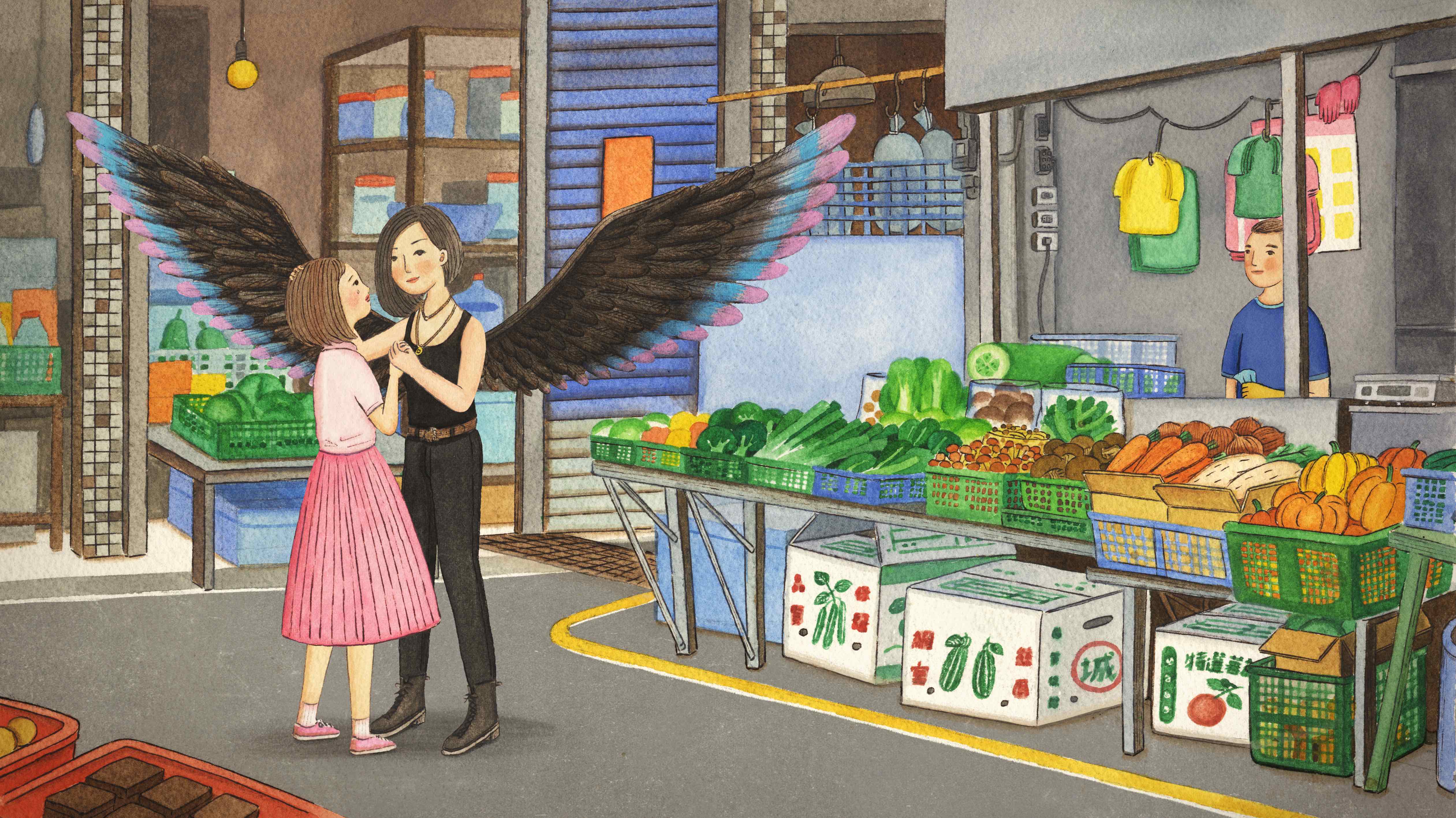 查理小姐用插畫講述片中角色淇姐的故事。（後場音像紀錄工作室提供）