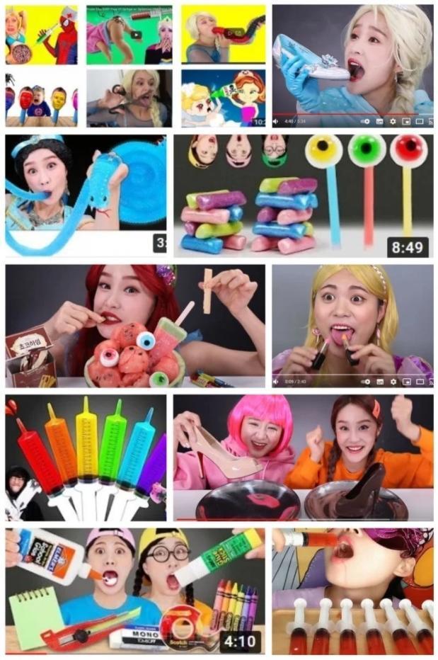 盛行於YouTube頻道的「艾莎門」影片,內容非常詭異。(翻攝Dcard)