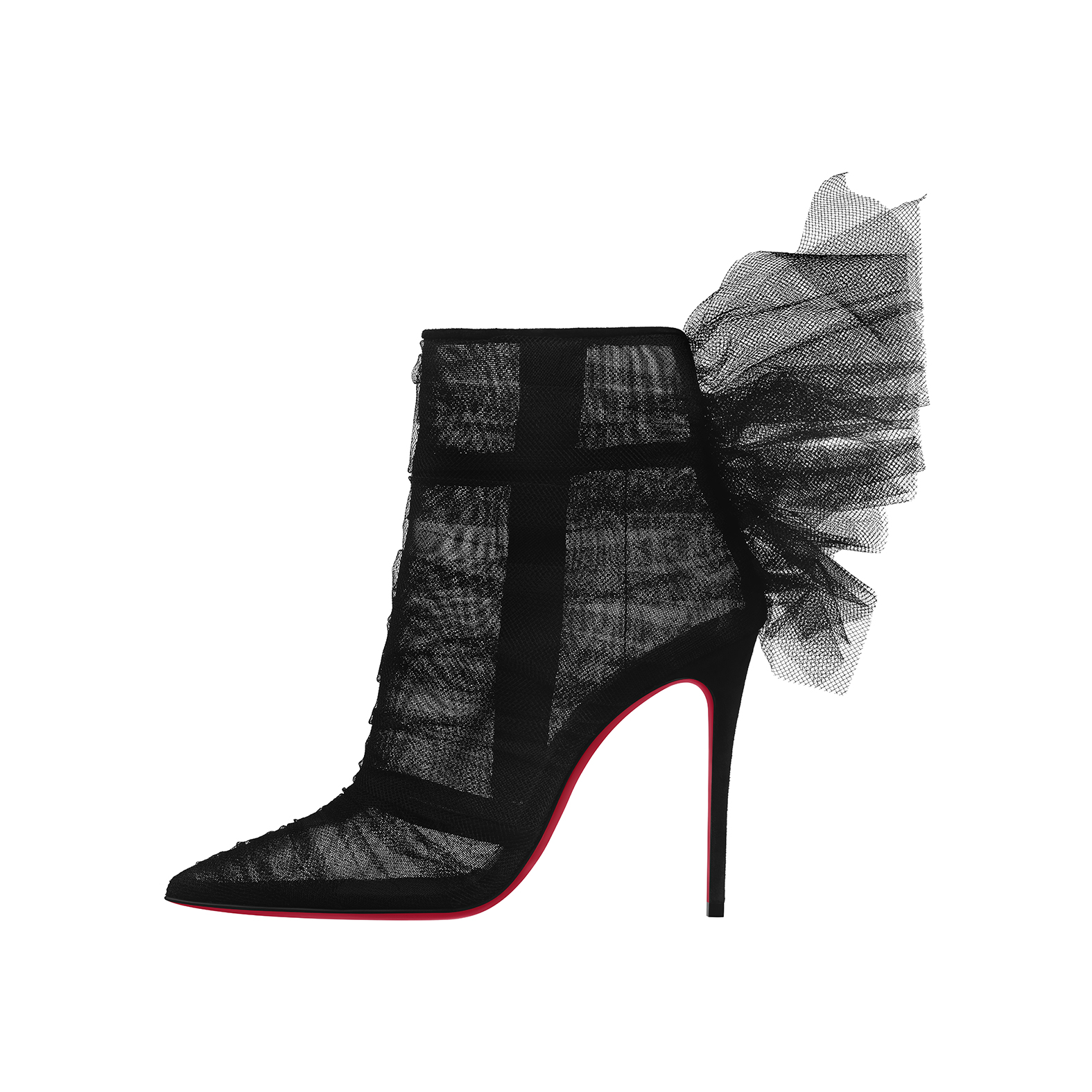 Libellibooty黑色薄紗尖頭短靴。NT$61,500(Christian Louboutin提供)